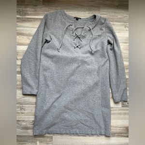 J. Crew Mercantile Grey Long Sleeve Solid Drawstring Neck Dress Size Small Cotto